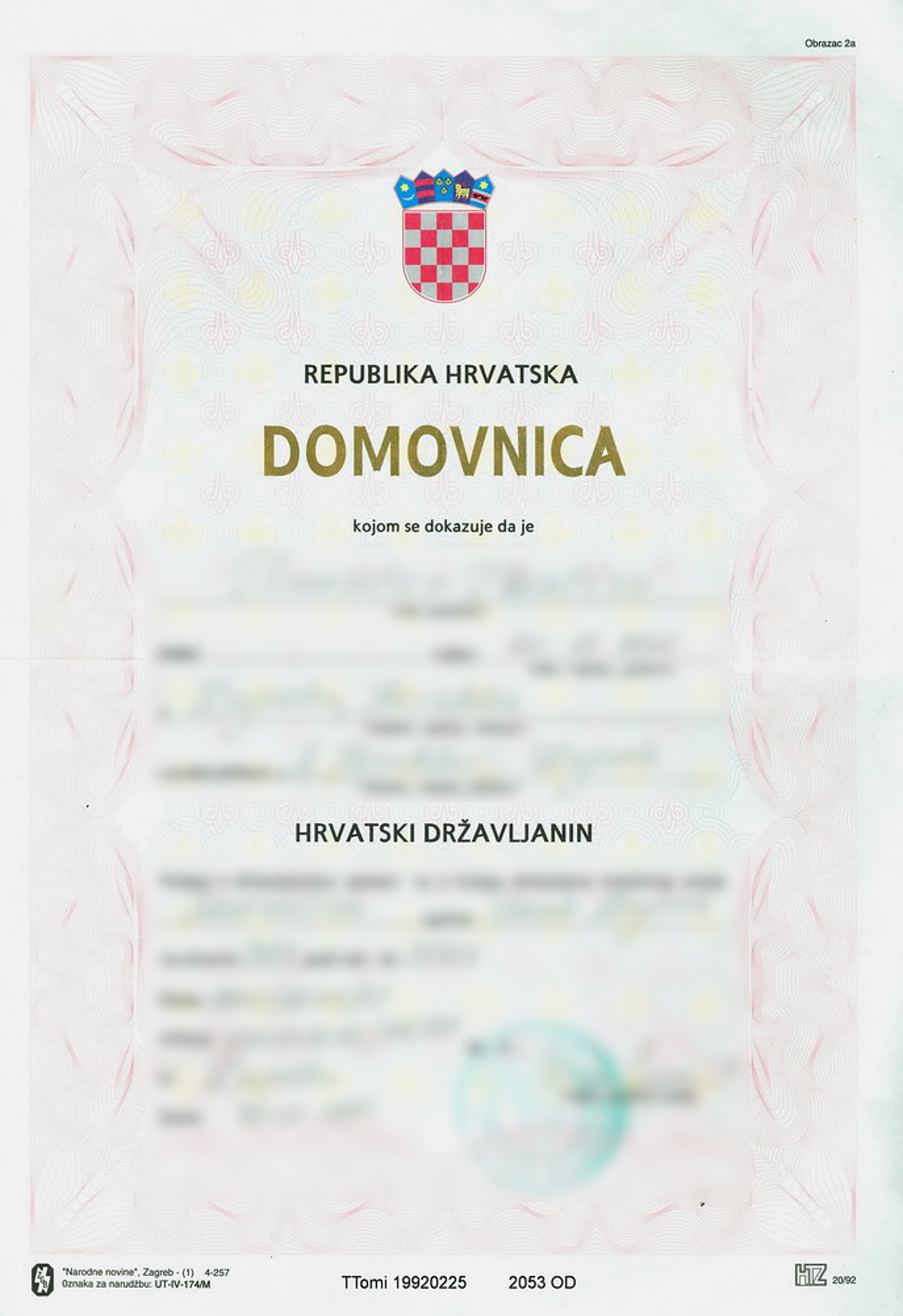 Croatian Domovnica Translation