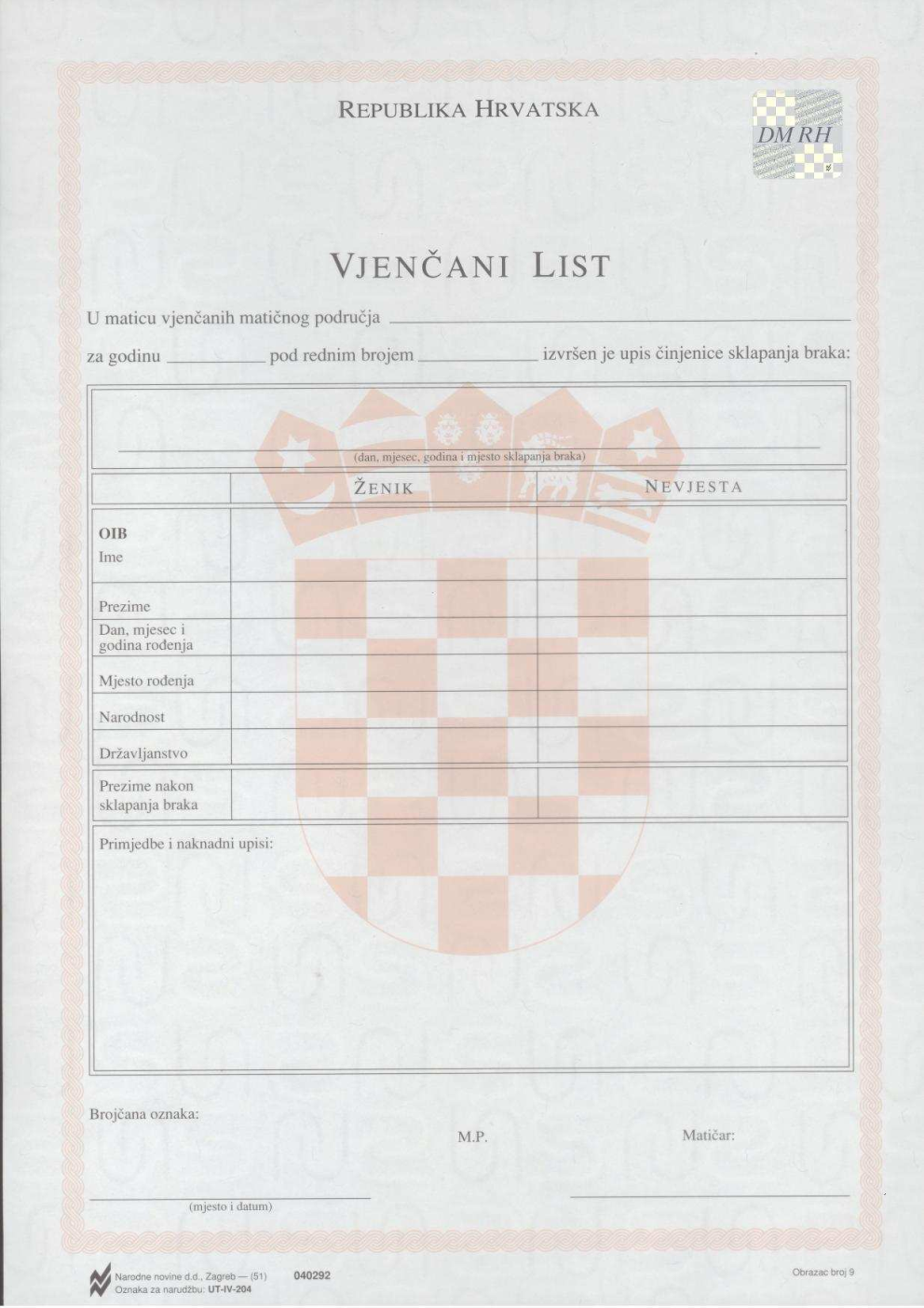 Croatian Marriage Certificate Translation